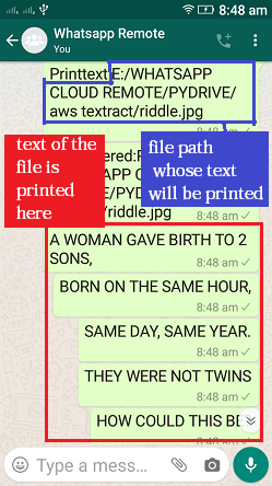 Printtext command, whatsapp cloud remote